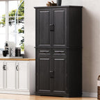 71" Tall Kitchen Pantry Cabinet with 6 Doors & 2 Drawers, Farmhouse Cupboard Storage Cabinet with 6 Door Shelves & 3 Pull Out Cabinet Organizers, Freestanding Sideboard for Kitchen, Dining Room
