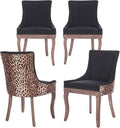 Modern Dining Chairs Set of 4, High Back Dining Chairs Side Chairs with Solid Wood Legs, Upholstered Fabric Dining Room Chairs for Dining Room Kitchen, Black and Leopard Print