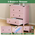 Dresser for Bedroom with 3 Drawers, Small Chests of Drawers, 27.55" Wide Farmhouse Wood Nightstand Bedside Cabinet End Table, Modern Closet Storage Organizer for Living Room, Entryway, Hallway, Pink