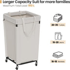 Laundry Basket with Wheels, Laundry Hamper with Removable Bag and Steel Frame, 160L Rolling Dirty Clothes Basket for Bedroom, Bathroom, Laundry Room (Beige)