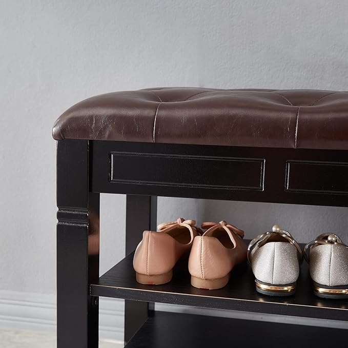 Shoe Storage Bench, Entryway Shoe Rack with Fiberleather Seat 2-Tier Lift Top...
