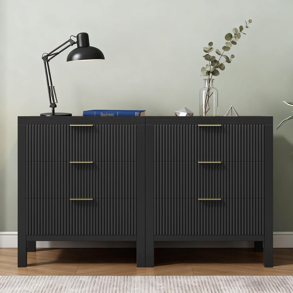 Fluted Nightstands Set of 2, Wooden Farmhouse Night Stands with 6 Drawer Beds...