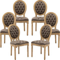 French Country Dining Chairs Set of 6, Tan & Taupe Faux Leather Tufted Upholstered Kitchen & Dining Room Chairs, Wood Legs, Sillas De Comedor (PU, Brown, 6Pcs)
