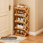 Bamboo Shoe Rack, Portable Folding Storage, No Installation, 5 Tier Stand | Free Standing, Space Saving Design, Easy To Move, Ideal For Entryway, Closet, Dorm