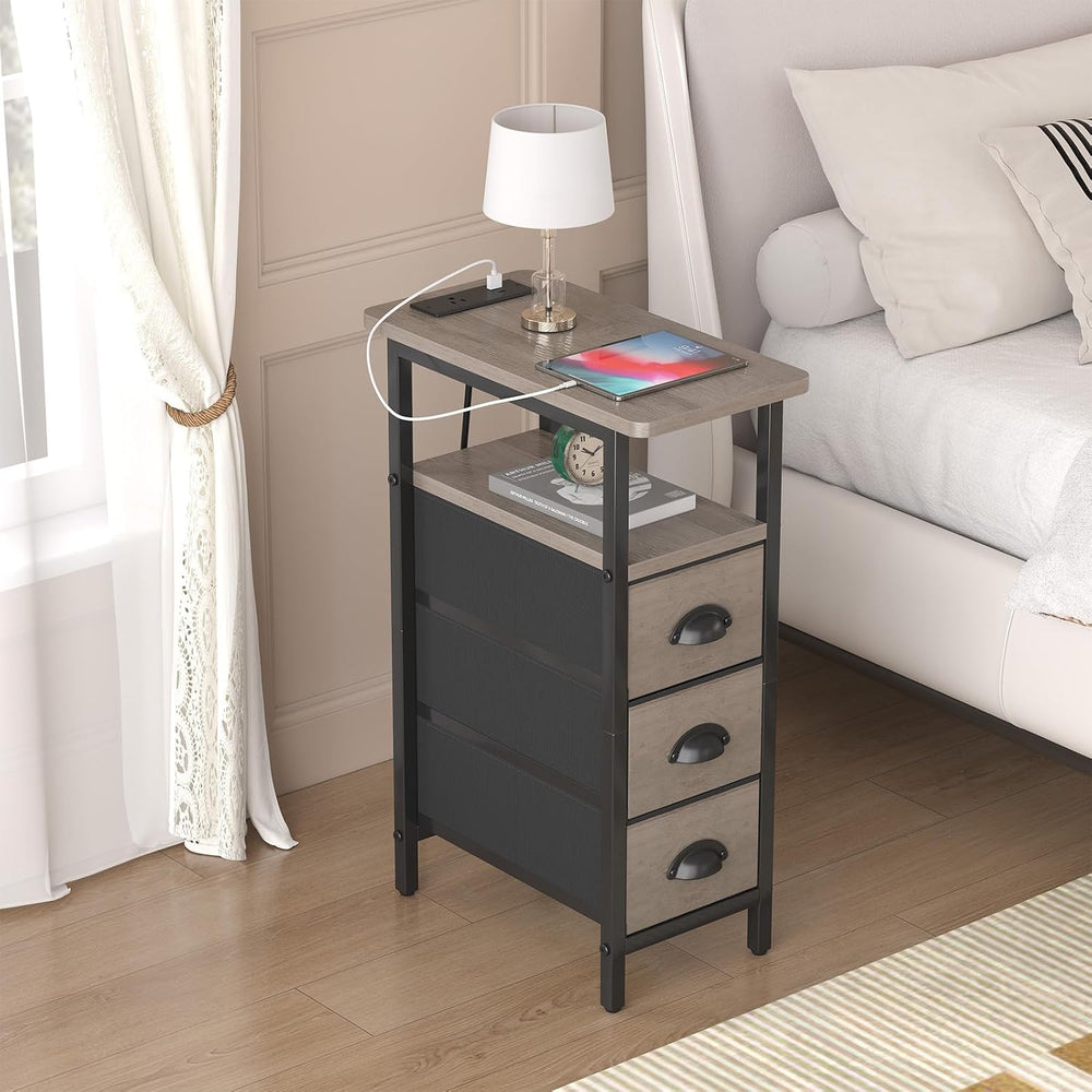 sthmec End Table with Charging Station,Narrow Side Tables with USB Ports and ...