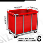 Commercial Laundry Cart with Wheels, 11.35 Bushel Large Rolling Laundry Hamper with Removable Waterproof Canvas Lining Basket, Heavy Duty Stainless Steel Rolling Hampers for Hotels & Hospital