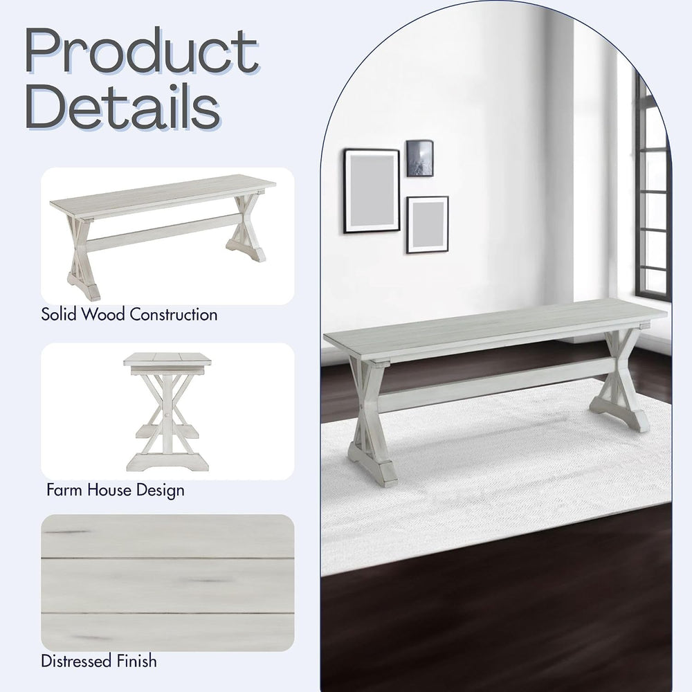 Boraam Jamestown Backless Dining Room Bench, Antique White