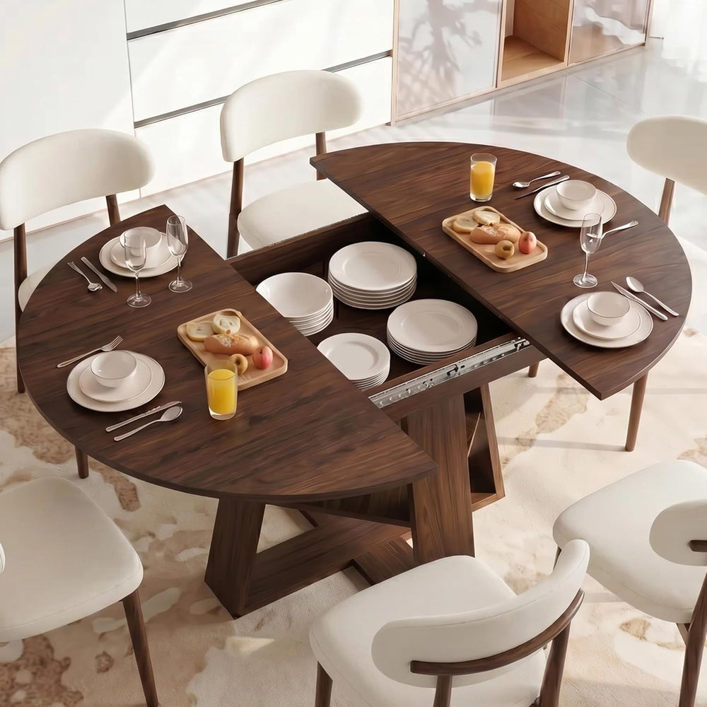 5-Piece Extendable Oval Dining Table Set, 43in-59in Wood Kitchen Table with 4...