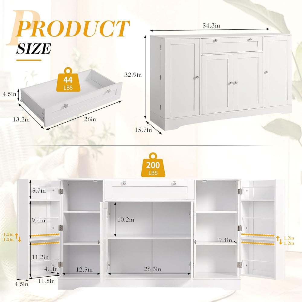 TITIMO 54" Sideboard Buffet Cabinet with Storage, Farmhouse Kitchen Stor...