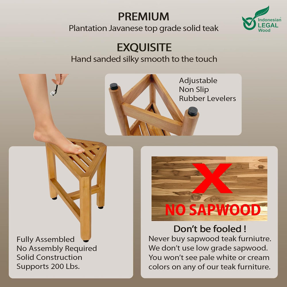 Asta Biro Solid Teak Shower/Bath/Spa Corner Foot Stool, TB-008
