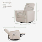 Evolur Harlow Deluxe Upholstered Plush Seating Glide Rocker, Swivel, Power Recliner USB Port with in-Built Massager, Greenguard Gold Certified, Glider Chair for Nursery in Light Sand