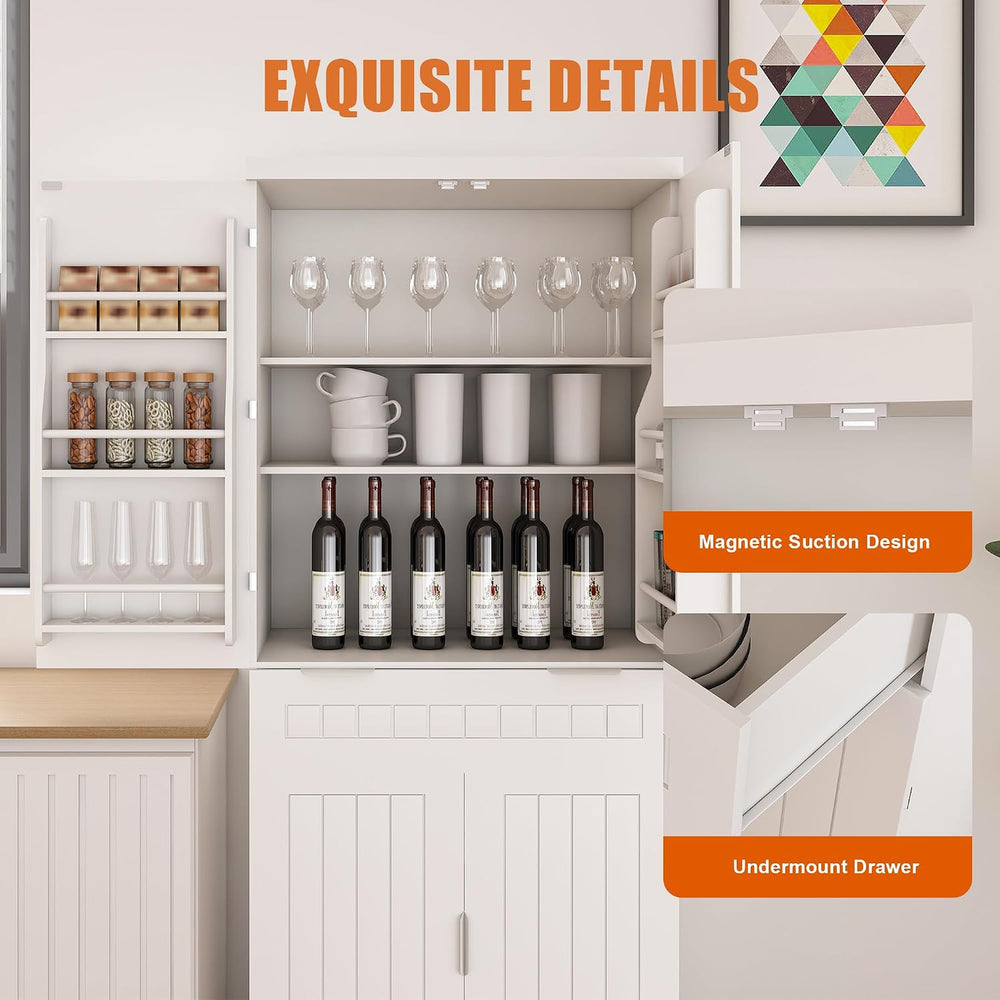 Polibi Freestanding Pantry Cabinet - Adjustable Shelves, Slide-Out Drawer &am...
