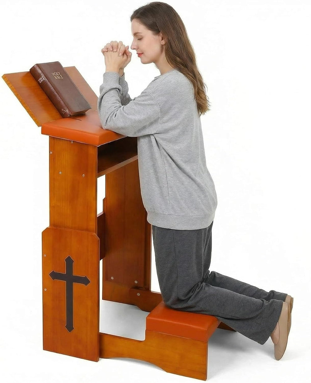 Fanwer Folding Prayer Bench for Home Use - Adjustable Wooden Kneeler for Pray...