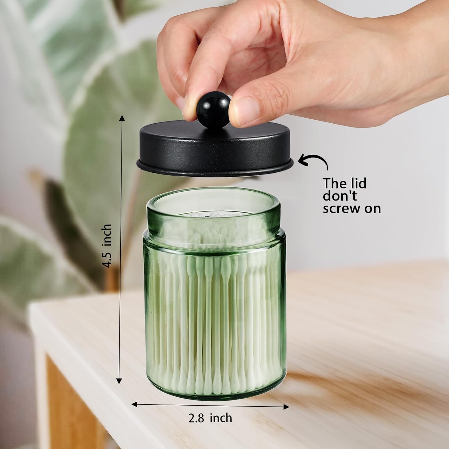 Amolliar Sage Green Apothecary Glass Jar With Metal Lid & Stickers, Bathroom Qtip Dispenser Storage Canister, Perfect for Cotton Balls, Cotton Swabs, Round Pads, Bath Salt, Floss, Black 1 Pack