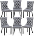 Velvet Dining Chairs Set of 6,Upholstered Dining Chairs with Ring Pull Trim and Button Back,Modern Seating for Kitchen, Bedroom & Living Room(Grey)