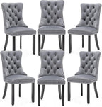 Velvet Dining Chairs Set of 6,Upholstered Dining Chairs with Ring Pull Trim and Button Back,Modern Seating for Kitchen, Bedroom & Living Room(Grey)