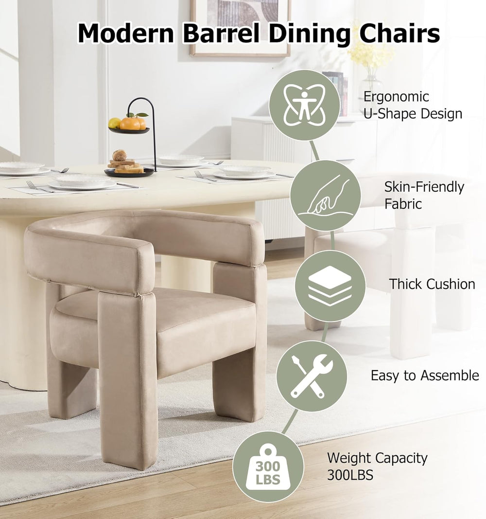Modern Accent Barrel Chairs Set of 4, Velvet Upholstered Armchairs with 3 Leg...