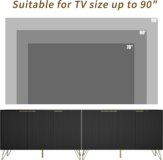 TV Stand for 90 inch TV Modern Entertainment Center Cabinet with 6 Doors Wood Media Console Storage Cabinets for Living Room Bedroom, Black