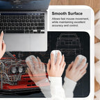 Retro Car Blueprint Mouse Pad – Large Extended Desk Mat 31.5 x 11.8 in – Classic Red Tuner Car Cutaway with Engine Diagram, Waterproof Surface, Non-Slip Rubber Base, Keyboard & Mouse Pad