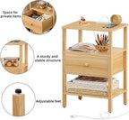 Lerliuo Nightstand Set of 2 with Charging Station and USB Ports, 3-Tier Storage End Table with Drawer Shelf, Night Stand for Small Spaces, Wood Bedside Table for Living Room, Bedroom - Natural Wood