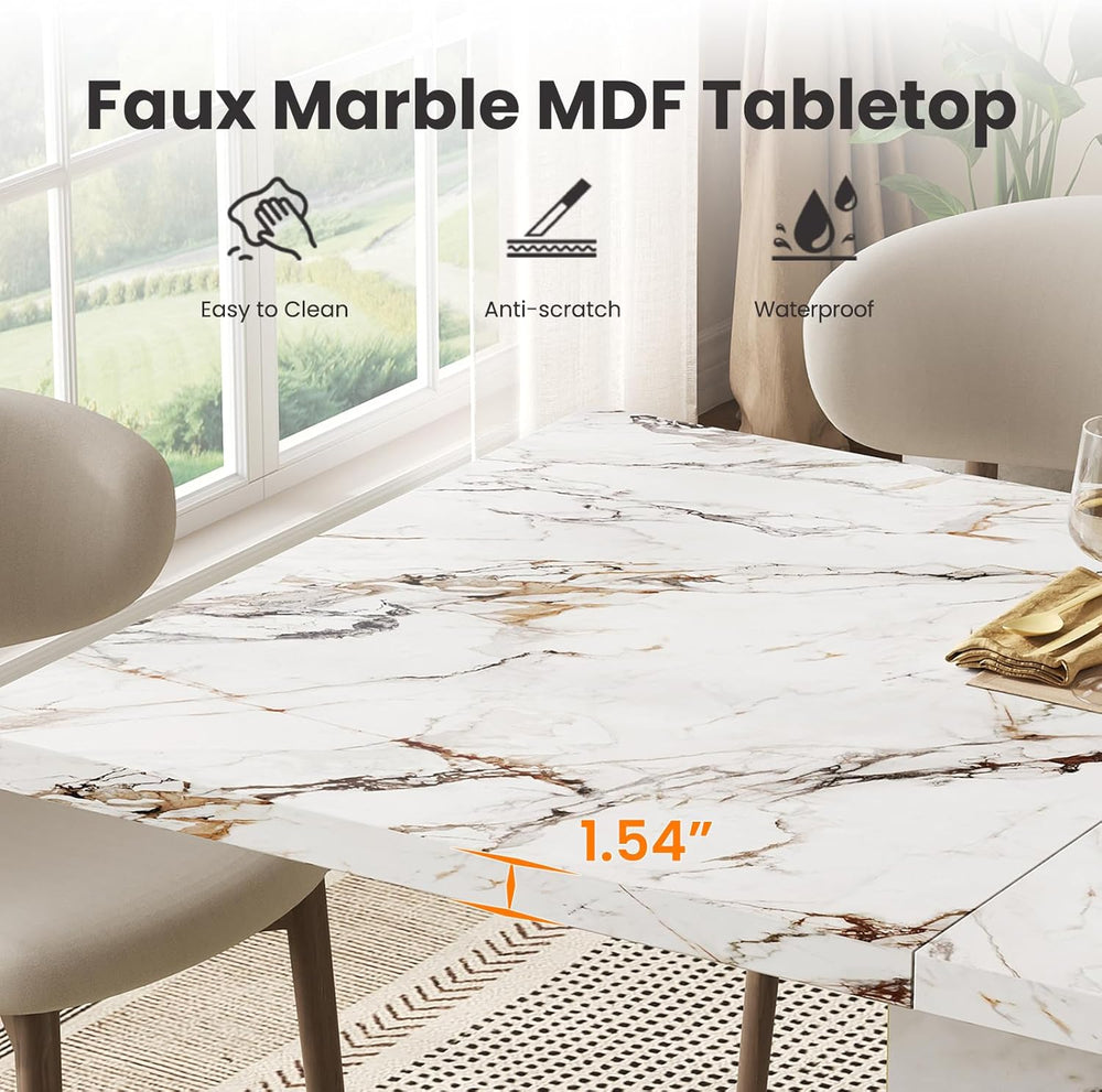HOMISSUE 70" Faux Marble Dinner Table，Rectangle Modern White Dining Tabl...