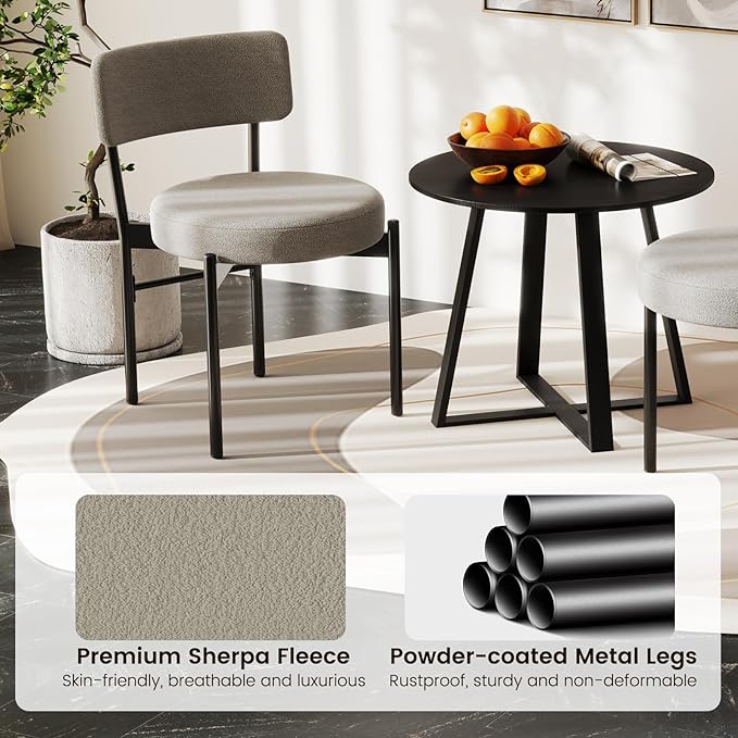 Giantex Boucle Dining Chairs Set of 2, Sherpa Upholstered Kitchen Chairs w/Cu...