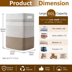 Laundry Hamper, Large Woven Rope Tall Laundry Basket with Handles, 22" X 17" X 13", Decorative Storage Basket for Clothes and Blankets in Living room, Bedroom, Brown Variegated