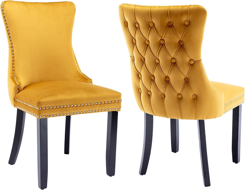 Set of 2 Velvet Dining Chairs, Elegant Tufted High Back Accent Chairs with Na...