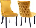 Modern Dining Chairs Set of 2, Upholstered Dining Chair with Full Back and Button Tufting, Yellow Velvet Accent Chair, Sillas de Comedor, Comfy Kitchen Chairs (Gold, Velvet, 2Pcs)