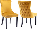 Modern Dining Chairs Set of 2, Upholstered Dining Chair with Full Back and Button Tufting, Yellow Velvet Accent Chair, Sillas de Comedor, Comfy Kitchen Chairs (Gold, Velvet, 2Pcs)