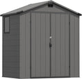 Greesum 6x4FT Plastic Outdoor Storage Shed with Floor, Resin Sheds with Lockable Double Door, Window & Vents, All-Weather Tool Sheds for Garden, Backyard, Patio, Dark Gray