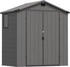 Greesum 6x4FT Plastic Outdoor Storage Shed with Floor, Resin Sheds with Lockable Double Door, Window & Vents, All-Weather Tool Sheds for Garden, Backyard, Patio, Dark Gray