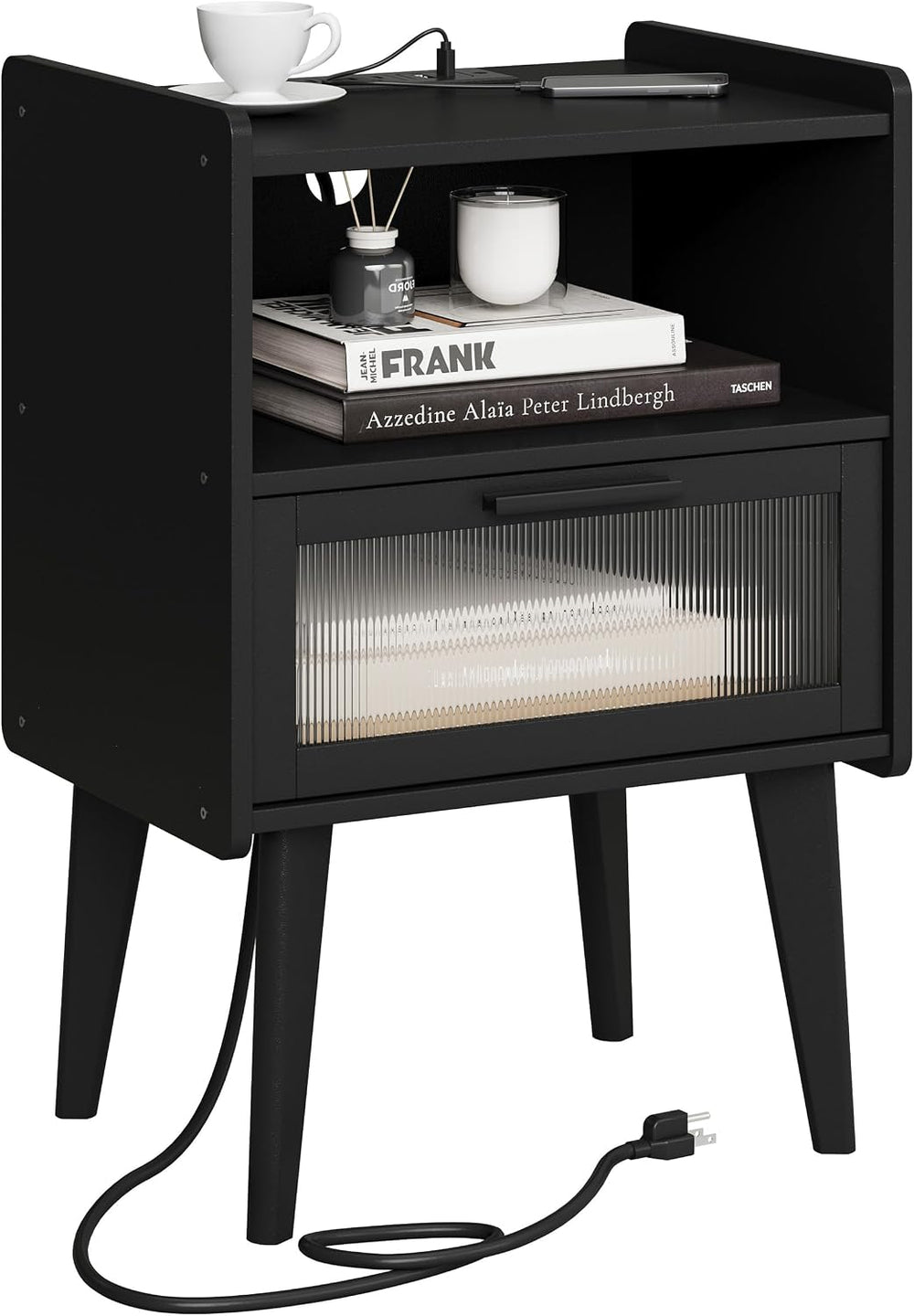 MMEOLUOOK Nightstand with Charging Station, Bedside Tables, End Table Side Ta...