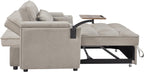 Auvsoce 65'' Convertible Sleeper Sofa Bed with Adjustable Backrest, Chaise Lounge, Side Table & USB/Type-C Ports – Stylish & Functional Addition to Any Living Room (Khaki)