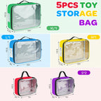 5 Packs Toy Storage Bags Compatible with Lego Bricks,Large Travel Toy Organizers for Kids Building Blocks,Toy Car,Puzzles with Mesh Pocket and Tag Pocket