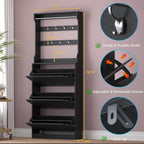 Shoe Cabinet with 3 Flip Drawers & Coat Rack, Narrow Hidden Shoe Storage Cabinet, 2-in-1 Hall Tree Slim Freestanding Shoe Rack Organizer for Entryway, Hallway, and Living Room