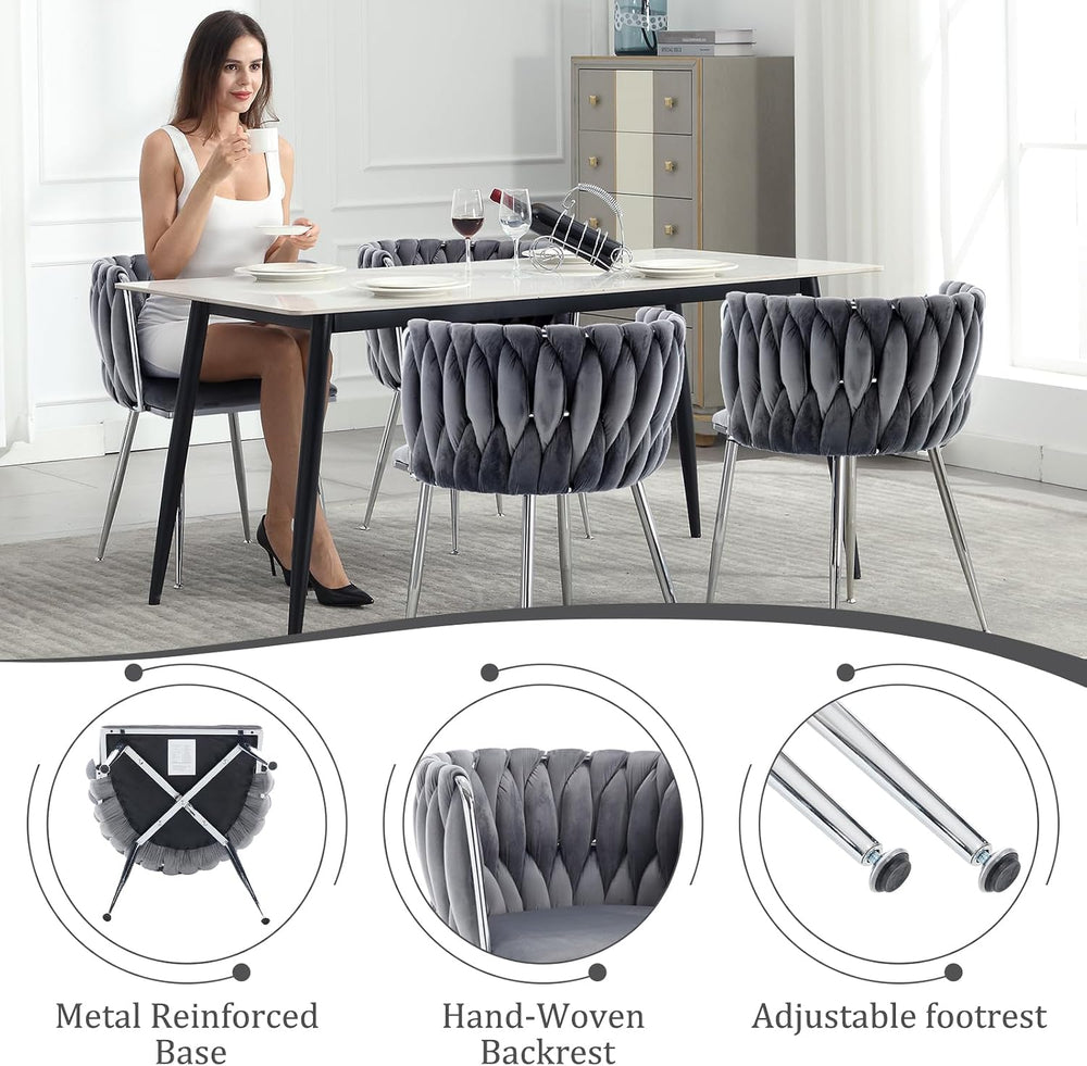 Modern Velvet Dining Chairs Set, Upholstered Dining Chair with Woven Back and...
