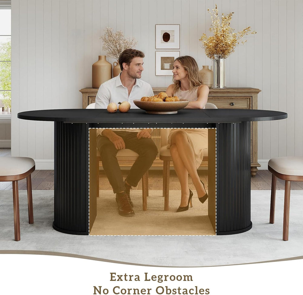 70.8" Oval Dining Table for 4-6 Persons, Fluted Pedestal Base Mid Centur...