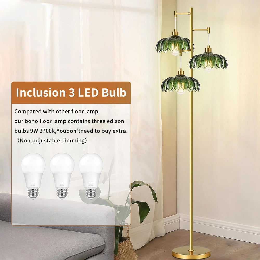 QIYIZM Glass Floor Lamp for Living Room,Bedroom,Mid Century Modern Standing L...