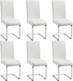 Yaheetech Dining Chairs Set of 6 Modern Faux Leather Upholstered Dining Room Chairs with High Back and Metal Chrome Legs for Kitchen/Living Room/Restaurant, White