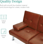 Best Choice Products Faux Leather Upholstered Modern Convertible Futon, Adjustable Folding Sofa Bed, Guest Bed w/Removable Armrests - Medium Brown