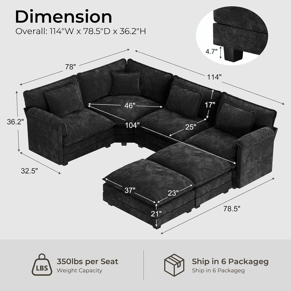 ELUCHANG 114" Oversized V-Shaped Cloud Couch Modular Sectional Sofa with...