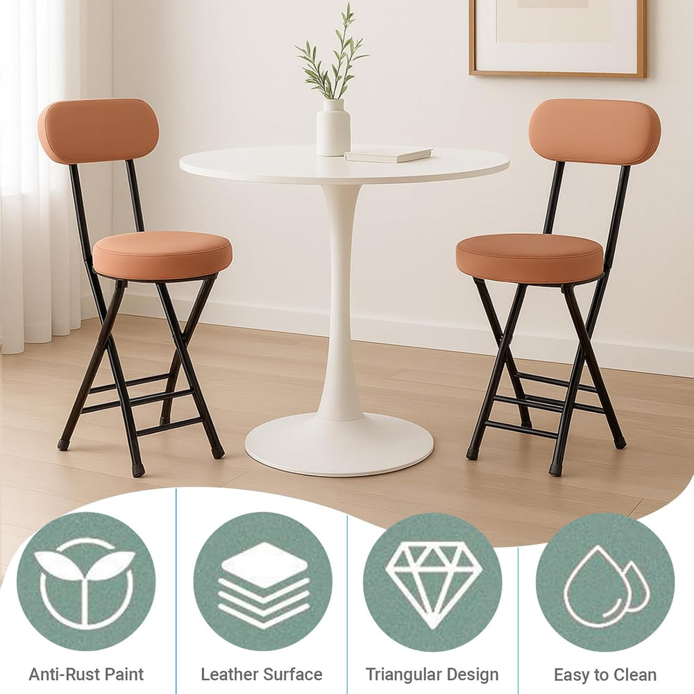 Heavy Duty Folding Stool with Cushion and Backrest, 31” Portable Bar Stool fo...