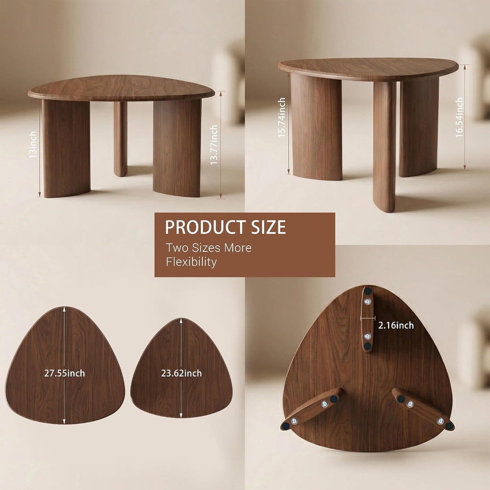 Nesting Coffee Table Set of 2, Modern Walnut Wood Veneer Coffee Table and Sid...