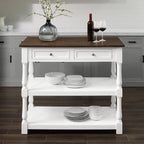 HomeStock Kitchen Island with Wood Top - 42" Wide - White & Dark Brown Finish