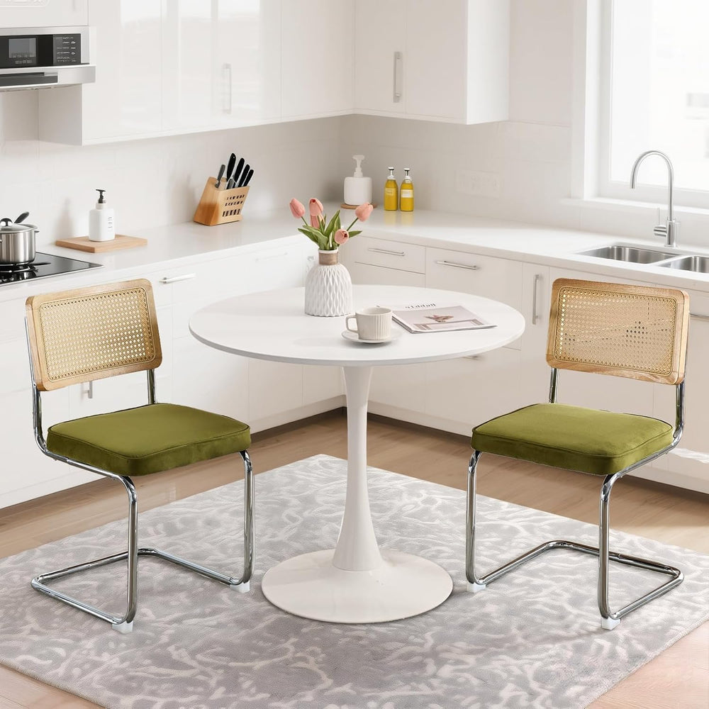 31.5" Small Round Kitchen Table Set for 2 with Velvet Upholstered Chairs