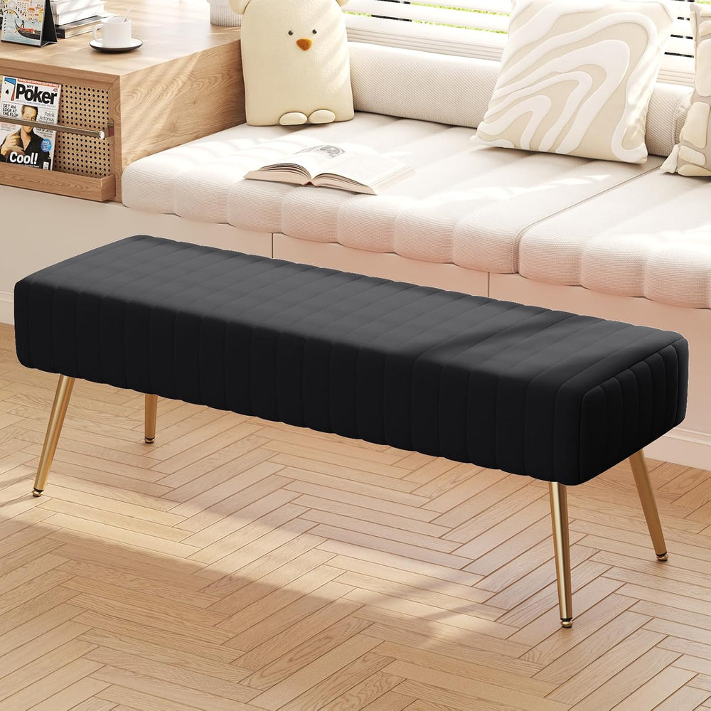 Furniliving 44 Inch Bedroom Bench, Upholstered Tufted Striped Fabric Ottoman ...
