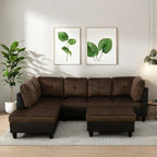 Modern Living Room Furniture Sets with Pillows, Modular Sectional Couches with Chaise Lounge, 4-Seaters L Shape Sofa with Storage Ottoman, for Living Room, Brown