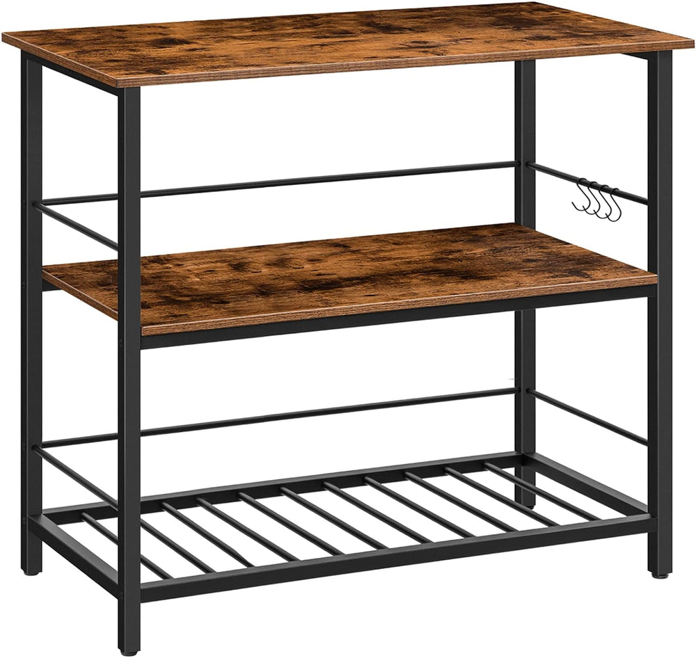 HOOBRO Kitchen Island with Wine Rack, Industrial Island Counter with Hooks an...