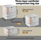 4 Pack Space Saving Comforter Storage Bag with Handle, 3-Layer Compression Blanket Storage Bags Adjustable In 3 Sizes (142L, 107L, 71L), Washable Bedding Organizer For Pillow Duvet Clothing Plush Toy